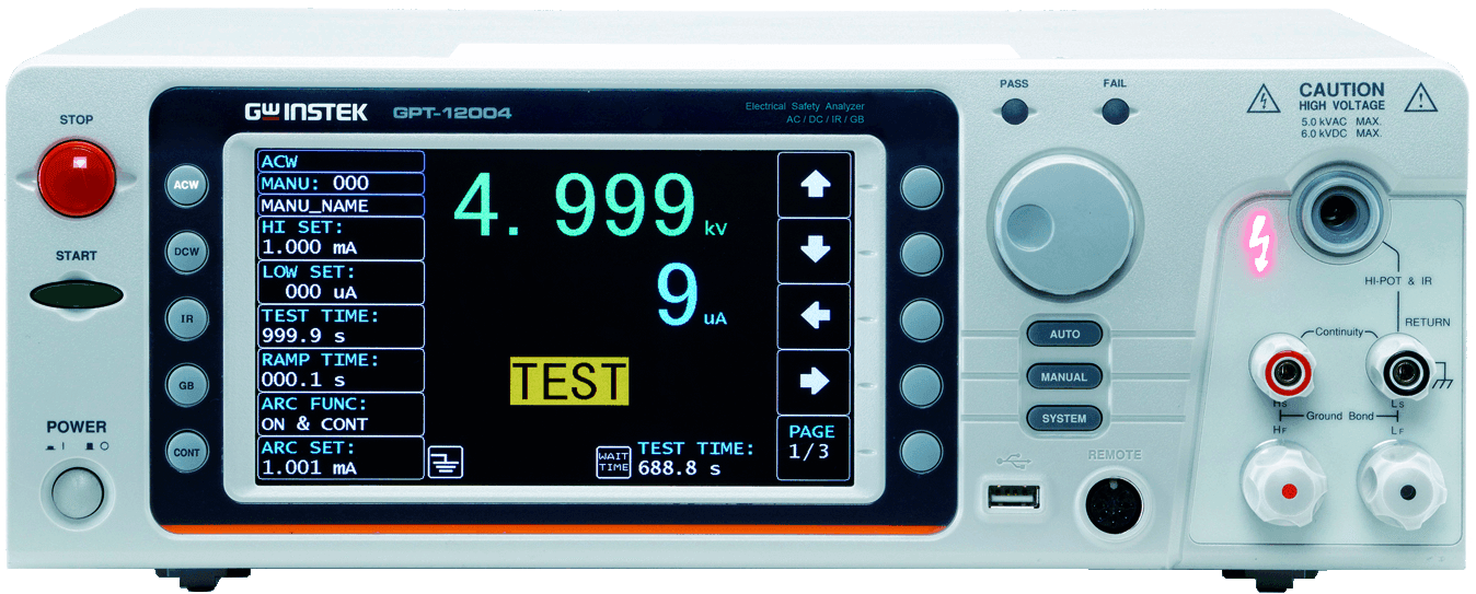 Analisador de Segurança Elétrica HIPOT AC 200VA AC/DC/IR/GB - GPT-12004 - HOMIS - GW Instek