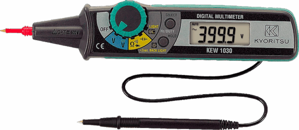 Multímetro Digital Tipo Caneta CAT III 600V AC/DC 200kHz e Até 100F - KYORITSU 1030 -  H104-240 HOMIS