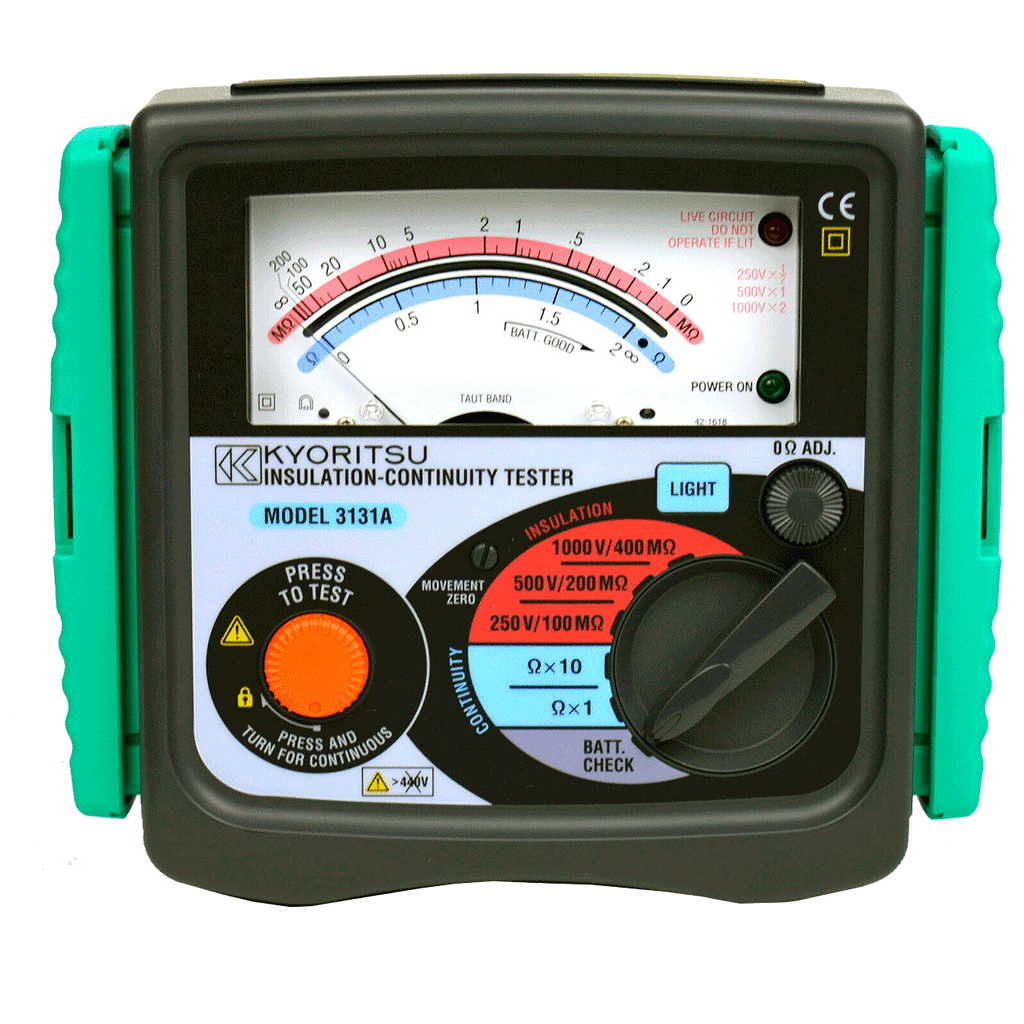 Testador de Isolamento e Continuidade Megometro Analógico com Três Faixas de Teste de Isolação - KYORITSU 3131A - HOMIS H104-213